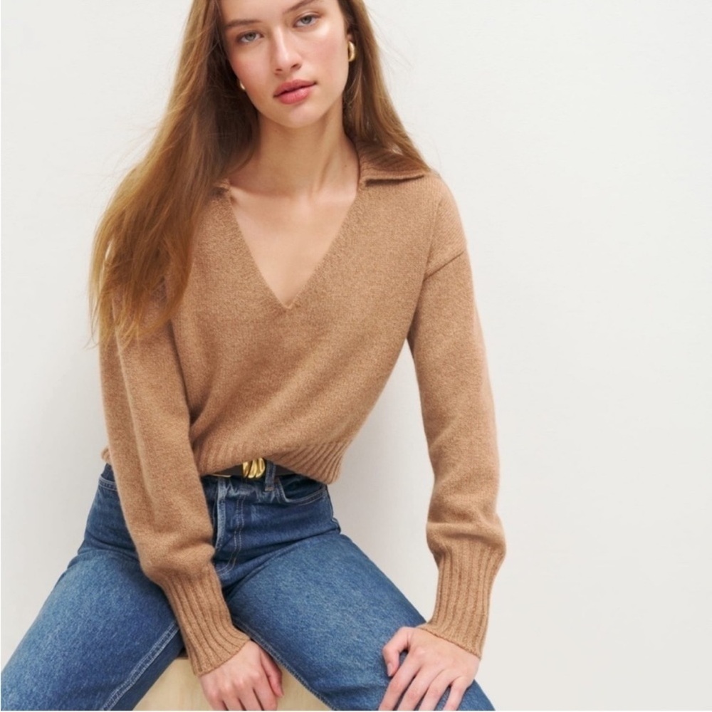 Reformation Beckie Cashmere Collared Sweater in Panko